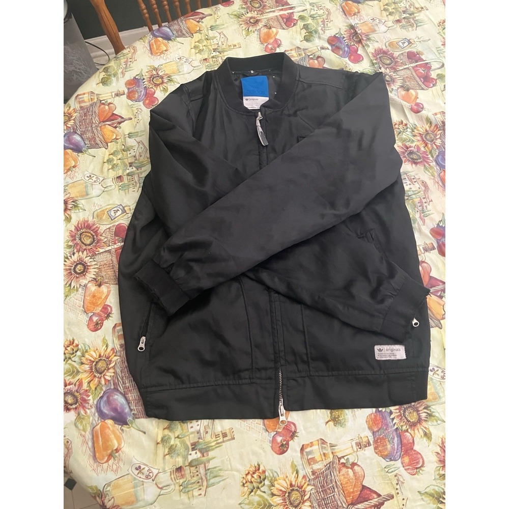Adidas Originals Adicolor Trefoil Satin Bomber Jacket Mens M Black X41747 - Picture 2 of 15